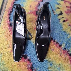 Zara Glossy Black Heels for Women